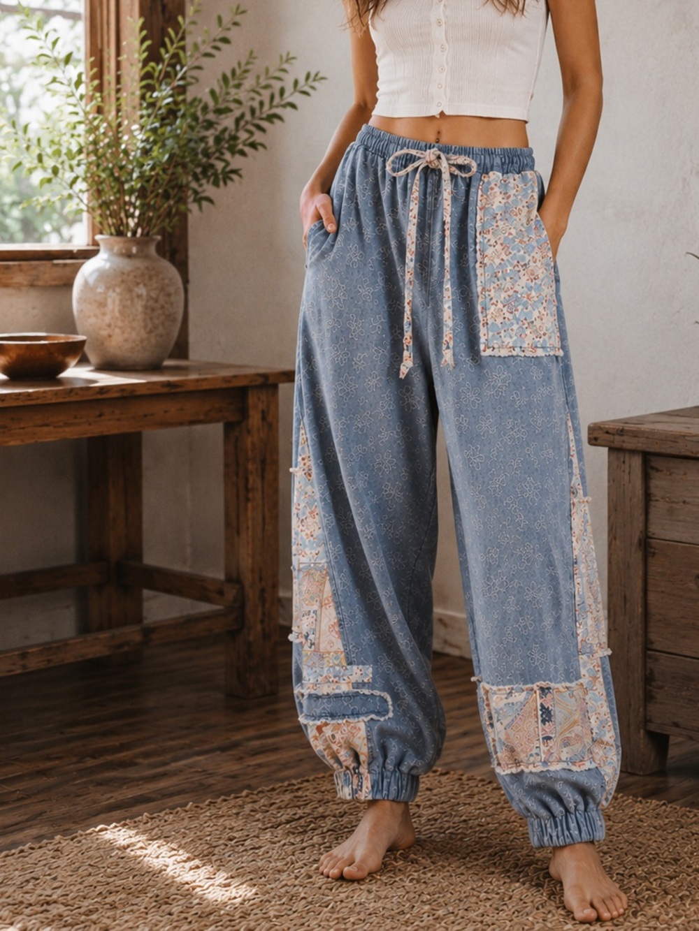 69☺️patchwork jogger denim